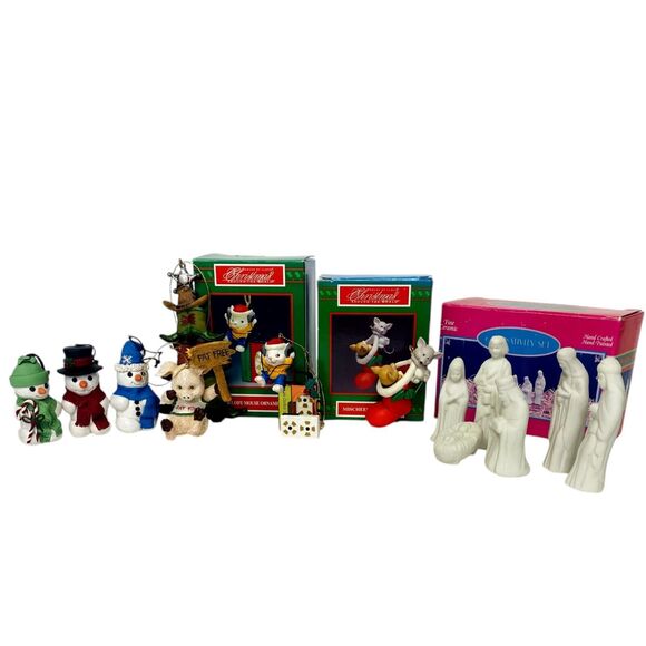Christmas tree Ornament Lot Holiday Nativity Snowman Boots Pig Mouse Rat Vintage - Picture 2 of 16